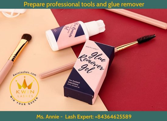 Prepare professional tools and glue remover for safe eyelash extension removal