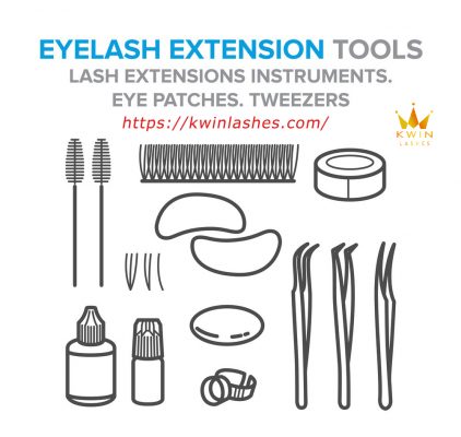 Eyelash extension tools. Lash extensions instruments. Eye patches. Tweezers. Illustration for your design